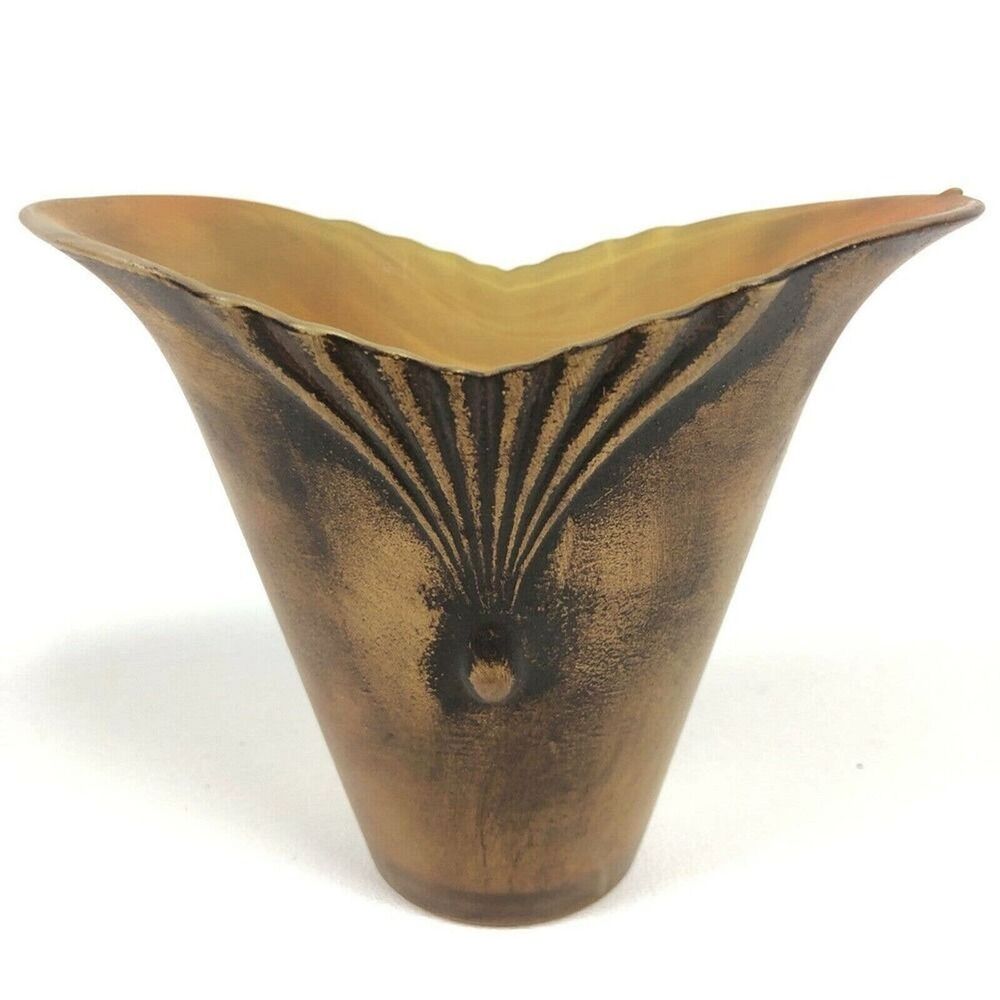 Gold Antiqued Swirled Italian Art Glass Candleholders Pair otives Art Deco Set 2